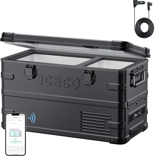 Image of ICECO APL35 Portable Fridge Freezer with DC Cable, 37 Quart Car Refrigerator, Dual Zone Light Duty Aluminum 12V Portable Fridge Freezer, -4℉~68℉, 12 /24V DC, 100-240V AC,for RV, Boat, Truck