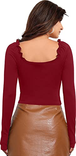 Image of LONDON BELLY Women's Polyester Top with Sweet Heart Neck Full Sleeves Solid Pattern Regular Fit and Waist Length | Trendy Crop Tops Womans | Lightweight Summer Wear Top