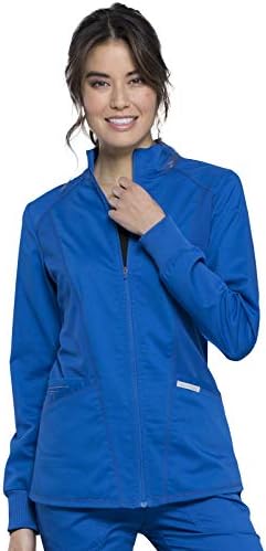 Cherokee Womens Zip Up Scrub Jackets with Breathable Mesh and Shirttail Hemline WW301, M, Royal