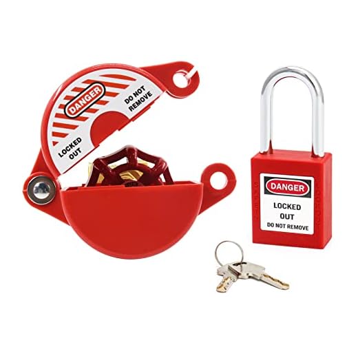 Gate Valve Lockout and Safety Padlock, 1Set, Hose Bib Lock for Outdoor Faucet Knob/Water Spigot/Propane Tank, 1 to 2-1/2 in Dia Valve Handles, Plastic Red Secure Lock Device for Outside Garden Valve
