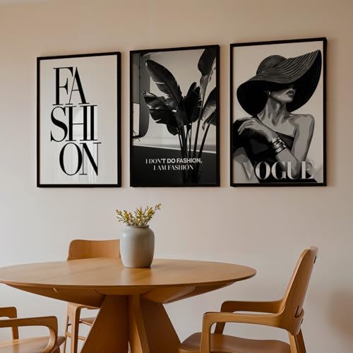 Image of NoWorries Modern Fashion Wall Art Frame Paintings 300 GSM Premium Prints | Vogue Lady Art, Botanical Print & Typography Frames | Stylish Home Decor for Living Room, Office & Bedroom | Synthetic Wooden Finish Wall Art Frames (Set of-3) (BLACK, ART-13, 10X13INCHES)