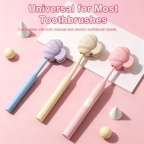 Image of HASTHIP 3Pcs Toothbrush Cover Caps, Electric and Manual Toothbrush Head Protector, Shell Shape Travel Toothbrush Case with Strong Clip for Home School and Travel
