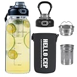 CHPINDAM 34oz tea bottle with infuser - Large Capacity Glass Water Bottle, With Time Mark, Stainless Steel Tea Strainer,Sleeve, BPA Free,For hot or cold drinks, coffee, tea and water