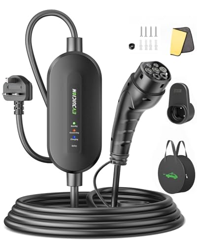 Evjuicion EV Charger 3 Pin Plug 15M, [2.3kW, 10A] EV Charger Cable Type 2 to 3 Pin Plug, IP67/IP65 Electric Car Charger Type 2 Charging Cable with Gun Holder & Carry Bag