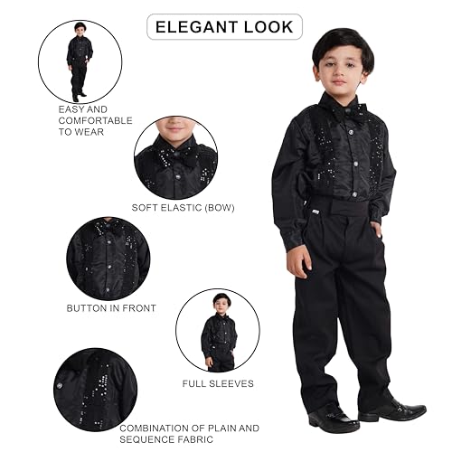 Image of Kaku Fancy Dresses Dance Costume Shinning Shirt With Bow Tie for Kids | Sequin Work School Annual Function & Theme Party's Shirt for Boys (ONLY SHIRT)