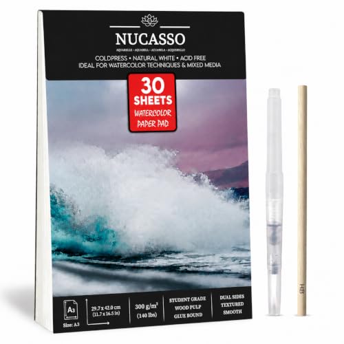 NUCASSO A3 Watercolour Paper Pad 30 Sheets 300 GSM Cold-Pressed