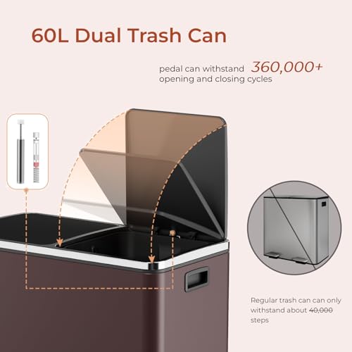 Caneca de basura doble compartimento 60L acero inoxidable miniatura 2