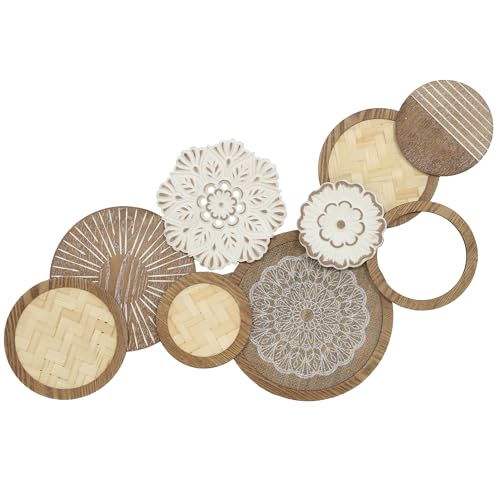 HOMCOM Décoration murale en bois moderne, sculpture murale en bois géométrique, design unique à plusieurs disques, suspendu décor pour salon, chambre à...