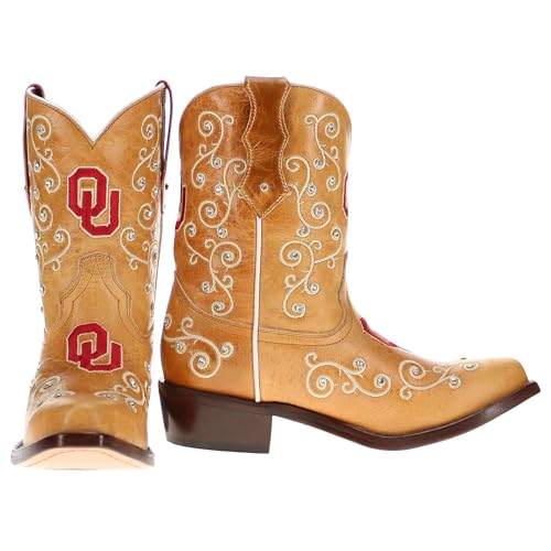 Vaccari Girls Chloe Genuine Leather Fancy Embroidery & Crystals Snip Toe Officially Licensed NCAA League Toddler/Kids Boots2