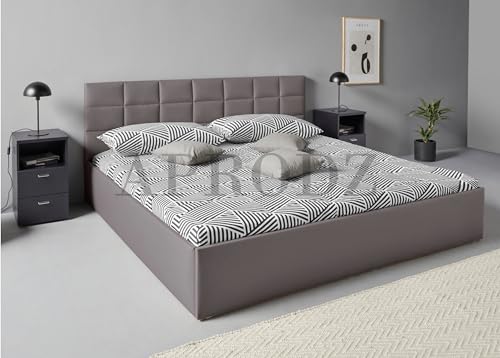Image of APRODZ Upholstered King Size Bed with Box Storage (Light Grey Leatherette)