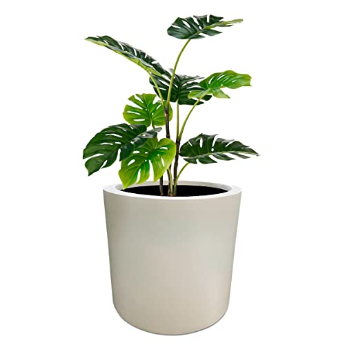 Elly Décor 25,4 cm Fiberstone Pflanzgefäß Ablaufloch und Stopfen, runder Zylindertopf, Garten-Blumentopf für drinnen und draußen, 25,4 cm, Weiß Cover