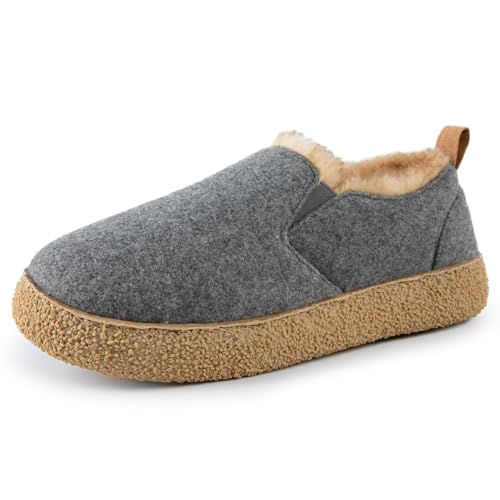 MERRIMAC Women's Faux Felt Slippers Closed-back Warm Comfy Non-slip Memory Foam Indoor House Shoes with Elastic Gores Ash Grey, 5-6 UK