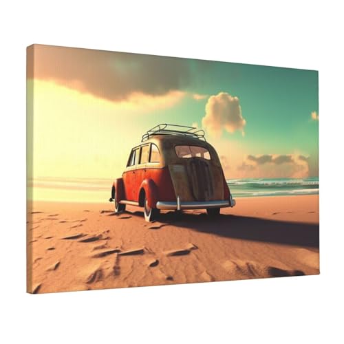 Impression sur toile de voiture sur la plage 30x45 cm sans cadre déco murale salon