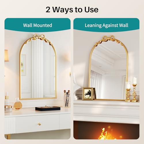 Image of Gold Arch Bow Mirror, 36 inchx24 inch Vintage Mirror with Metal Frame