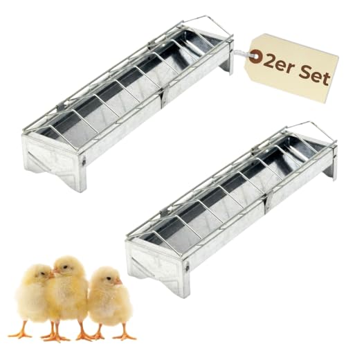 2er Set Futterspender Hühner 30 cm Futterrinne Futtertrog Metall Küken Aufzucht Geflügel Tauben Wachtel Fressgitter