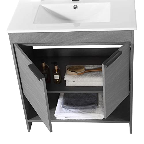 Fine Fixtures Phoenix 30 In. W X 18.5 In. D X 33.5 In. H Bathroom Vanity In Classic Grey With White Ceramic Sink [Full Assembly Required] #TOP6