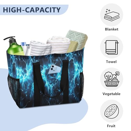 Nander Blue Lightning Foldable Tote Bag Waterproof Sandproof Women Beach Bag Handbag Gym Bag Travel Shopping Bag4