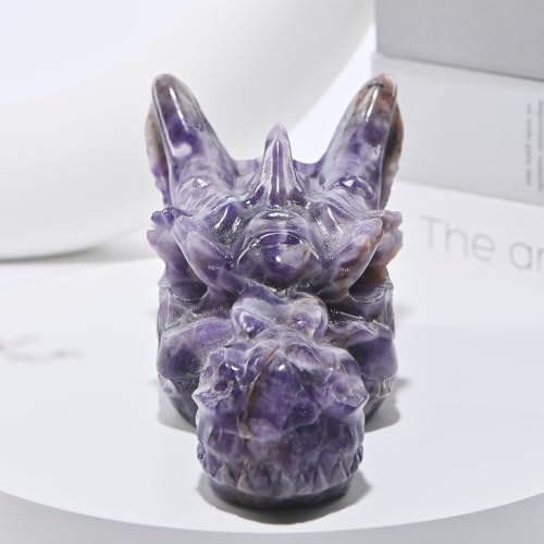 Estatua de calavera de cristal talla dragón 6" miniatura 4