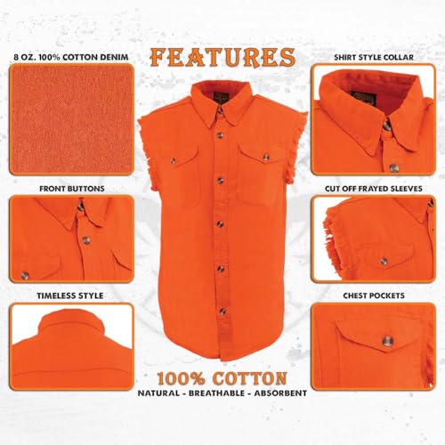 Image of Milwaukee Leather DM4009 Men's Sand Lightweight Denim Shirt with with Frayed Cut Off Sleeveless Look