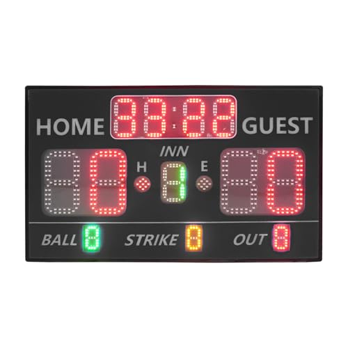 Eapmic LED Electronic Baseball Scoreboard with Remote Control, High-Light Rechargeable Wireless Digital Score Keeper, Tabletop Wall-Mounted Scoreboard with Buzzer for Sports Games (12-Digits, Black)