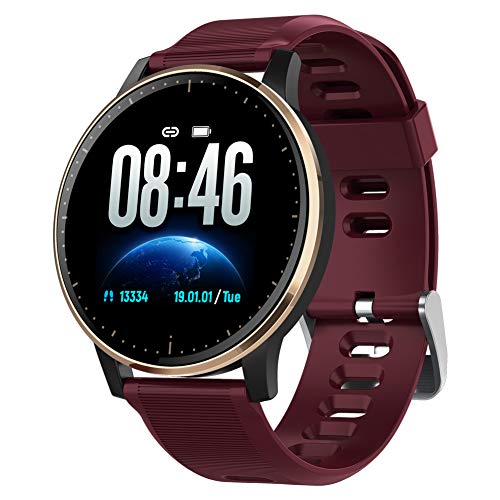 Padgene Smartwatch, Reloj Inteligente Impermeable IP67, Pulsera de Actividad con Puls�metro, Monitor de Sue�o, Control de M�sica, Notificaci�n de Llamada Mensaje para Android e iOS (Vino Tinto)