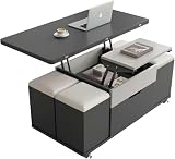 [Lift-Up Coffee Table] The coffee table has a lift-up top function, allowing you to easily adjust the height of the table for a comfortable dining environment. The coffee table can be converted into a dining table, making it ideal for small spaces.