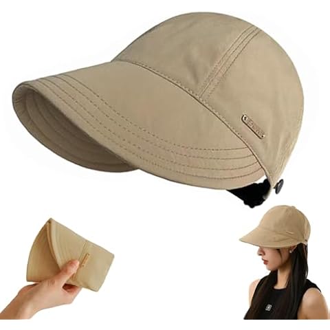 huablo]UPF 50+Womens Sun Hat Wide Brim Hat UV Protection Hiking Fishing Hats Adjustable Ponytail Packable Sun Cap Khaki Cover