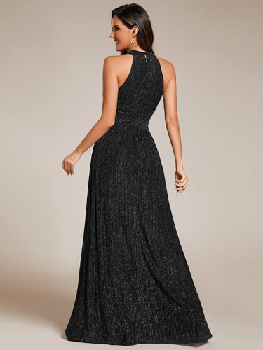 Ever-Pretty Women's Sexy Halter Sleeveless Pletaed Floor Length Glitter Evening Formal Dress 419612