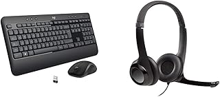 Logitech MK540 Advanced Wireless Keyboard and Mouse Combo - Black & H390 Wired Headset, Stereo Headphones with Noise-Cancelling Microphone, USB, In-Line Controls, PC/Mac/Laptop - Black