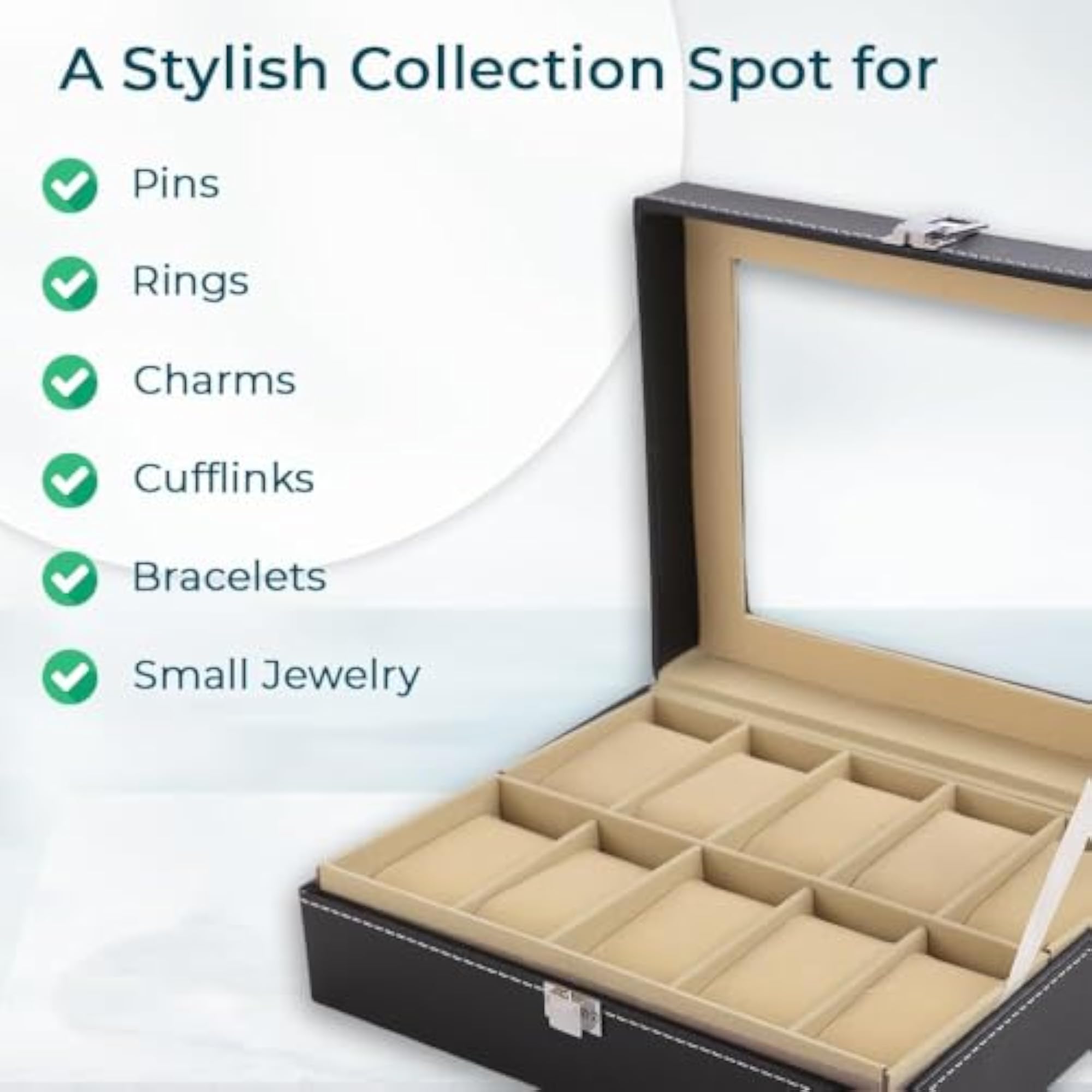 Men's Watch Box Holder Organizer Case, 12 Slots, PU Leather