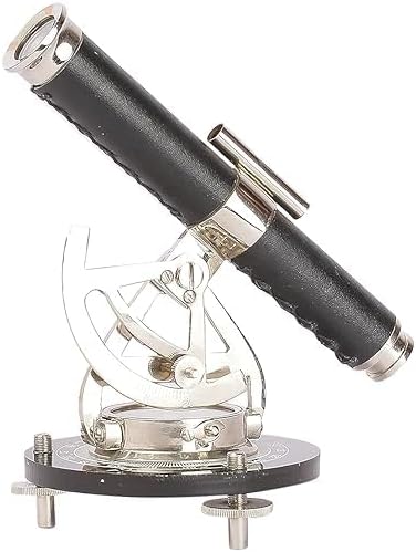 Vintage Telescope Wooden Tripod Stand with Compass, Brass Accents, Black