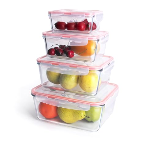 HUSANMP Extra Large Glass Food Storage Containers with Lids, Set-8-Piece Lunch Containers, Ideal for Storing Food, Vegetables, Fruits, Baking Cake & lot of other Tasty Food (Rectangular)