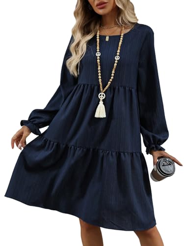 SweatyRocks Langarm Kleid Damen Elegant Herbstkleid Babydoll Kleid Mit Falten Winterkleider Midi Damenkleider Herbstmode 2025 Tunika Minikleid...