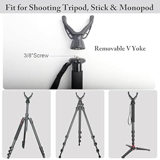 Shooting Stick for Rifles, Lightweight Aluminum Monopod with 4-Section Level Locks, 21.25" to 65" Adjustable, 360° Swivel V Yoke with Locking Screw, Dual-Foot Spike, for Shooting Rest and Hunting