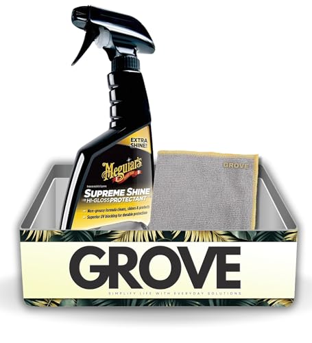 Supreme Shine Auto Surface Protector Spray 16 oz Bundle with Microfiber Cloth - High-Gloss Car Shine - UV Protection for Vinyl, Rubber & Plastic - Car Interior Detailer Spray Protectant - (2 Items)