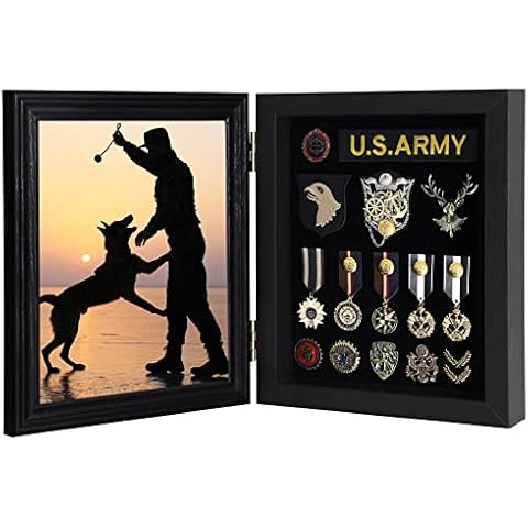 COMSREV Memorabilia Pin Badge Display Case Wood Picture Frame 98% Uv Protection Acrylic Door,Collection Memorial Military Medals Hat Pins Beach Tags Display Picture 7x9 or 6x8 with Mat Cover