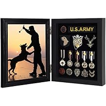 Wooden Medal Display Case 98% UV Protection Acrylic Door Military Medal Display Case Pin Display Case Shadow Box for Pin Display Medal Display 6x8 7x9 Inch with Mat