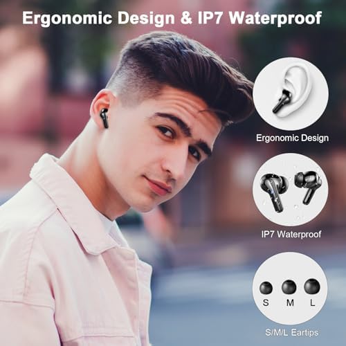 Wireless Earbuds, Bluetooth 5.4 Headphones HiFi Stereo Sound, 48H Playtime in Ear Earbuds with 4 ENC Noise Cancelling Mic, LED Power Display, IP7 Waterproof Sport Earphones for iOS Android Devices - 5