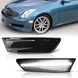 FetonAuto Smoked Lens White LED Side Marker Lights for Infiniti G35 Coupe Skyline V35 2 Door 2003-2007, Front Bumper Fender Corner Day Running Lights