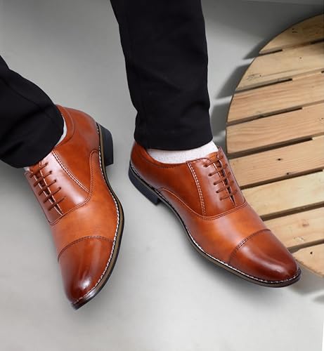 Image of SIR CORBETT Men's Synthetic Leather Oxford Lace Up Formal Shoes