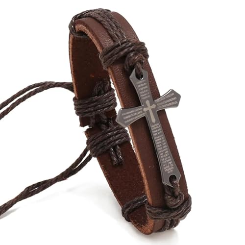 Bracelet homme cuir tressé qui ne s'abîme pas avec croix punk vintage