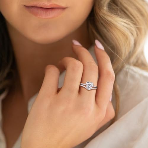 1-1/2 Carat(ctw) Heart-Cut Moissanite Engagement Rings Sets for Women,925 Sterling Silver Halo Wedding Rings Sets,Bridal Ring Sets for Anniversary Birthday2
