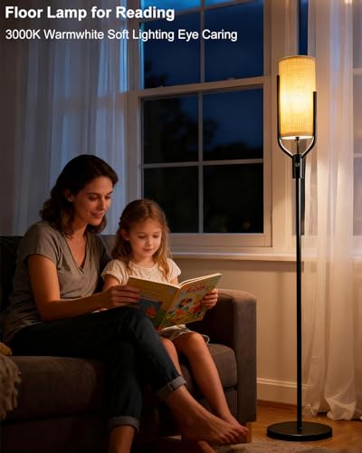 Image of 64.6IN Gold Floor Lamp - Dimmable LED Floor Lamp with Linen Shade, 3000K Soft Warm White | Bulbs Included | Modern Tall Lamp for Living Room, Bedroom, Wedding & Party