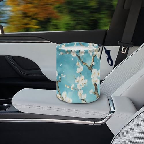 Image of Flower Car Garbage Can Small Trash Can with Leak Proof Inside Liner And Hanging Strap Car Organizer Portable Car Essentials