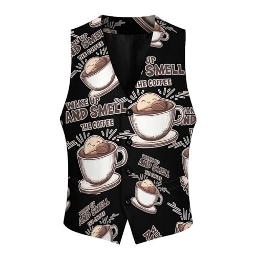 Wake Up And Smell The Coffee Casual Suit Vest for Men Formal Business Dress Regular Fit Waistcoat Tuxedo3