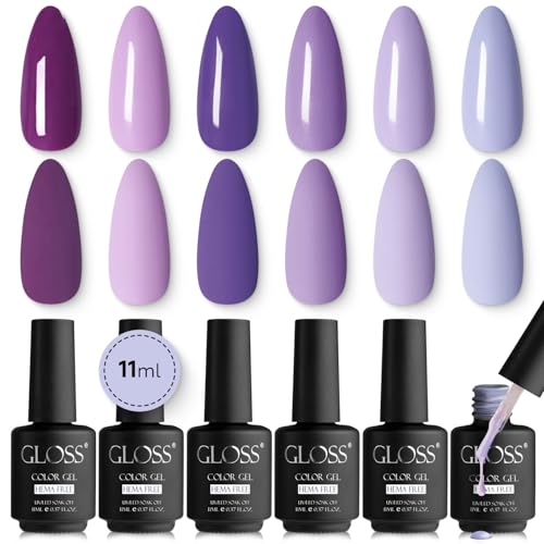 Set de Esmaltes Gel Morados GLOSS 6 Piezas