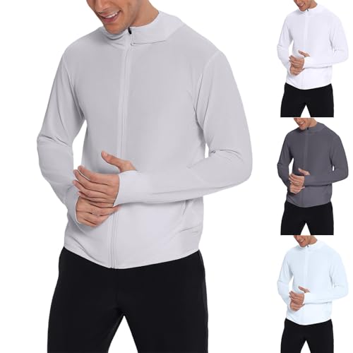 AEPTDEO Men's UPF 50+ Sun Protection Hoodie Jacket Lightweight Full Zip UV Shirts Long Sleeve Fishing Hiking Cooling Shirt