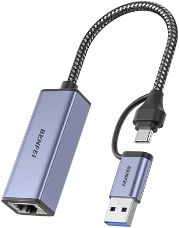 BENFEI USB-C auf Ethernet Adapter, USB 3.0 auf RJ45 Gigabit LAN (1000Mbps) Netzwerkadapter , kompatibel mit MacBook/Pro/Air, Surface Pro, Windows 11/10/8/7, Mac OS