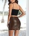 Ropore Women's Faux Leather Mini Skirt High Waisted Bodycon Pencil Side Slit Skirts with Back Zipper 2025 Brown