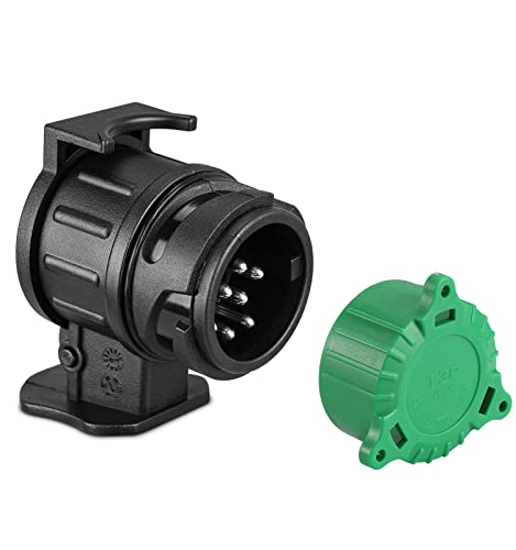 SPARKMOTO Adaptador Enchufe Remolque de Coche 13 a 7 Pines,convertidor Enchufe Remolque 13 a 7 Pines para Coche, Caravana, Camión,Camper,conversor 13 a 7 Pines con Tapa Protectora Verde